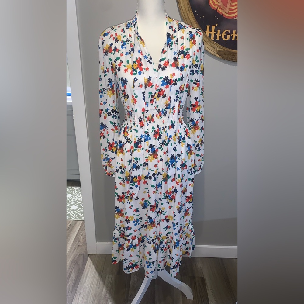 Kate Spade Sailing floral smocked dress new size xsmall